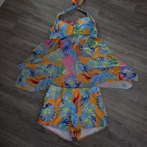 Tropical Halter Swim Dress with Matching Shorts - Bright Multi